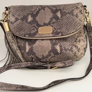 Michael Kors Brown Beige Animal Print Crossbody Bag Gold Hardware Tassel Accent